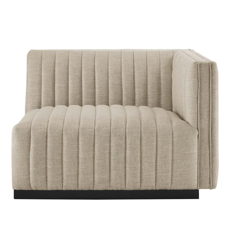 Maklaine Modern Channel Tufted Fabric Right-Arm Chair in Beige