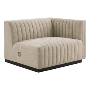 Maklaine Modern Channel Tufted Fabric Right-Arm Chair in Beige