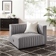 Maklaine Modern Channel Tufted Fabric Right-Arm Chair in Light Gray