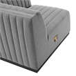 Maklaine Modern Channel Tufted Fabric Right-Arm Chair in Light Gray