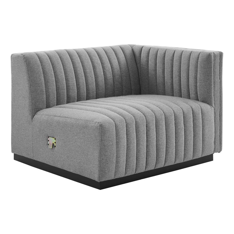 Maklaine Modern Channel Tufted Fabric Right-Arm Chair in Light Gray