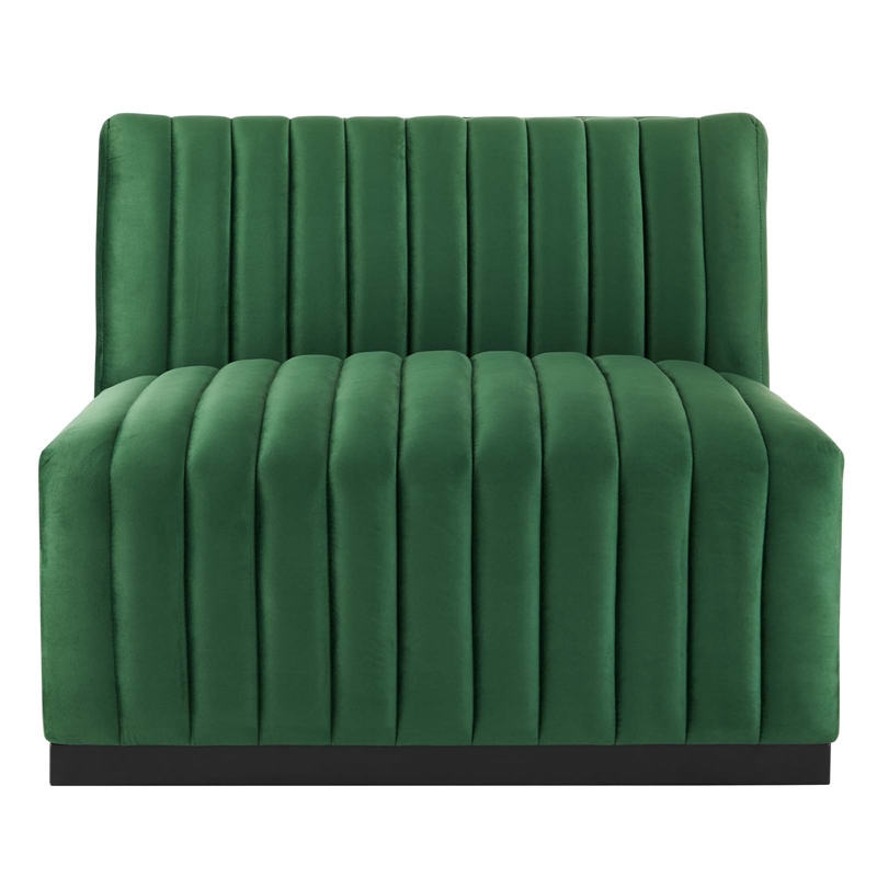 Maklaine Modern Channel Tufted Velvet Armless Chair in Emerald Green