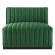Maklaine Modern Channel Tufted Velvet Armless Chair in Emerald Green