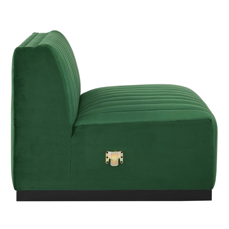 Maklaine Modern Channel Tufted Velvet Armless Chair in Emerald Green