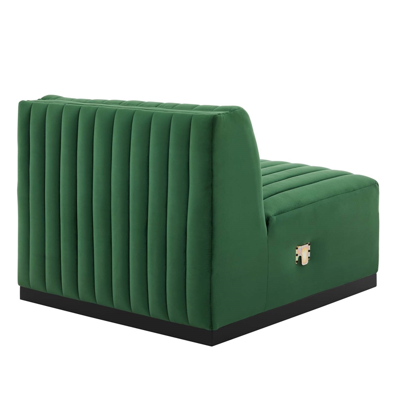 Maklaine Modern Channel Tufted Velvet Armless Chair in Emerald Green