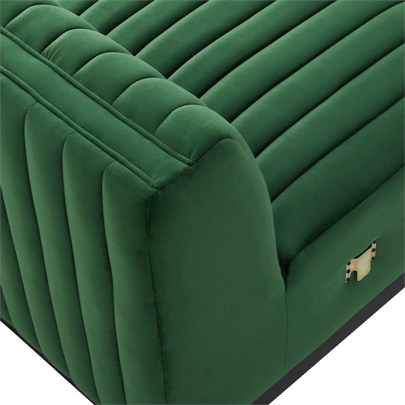 Maklaine Modern Channel Tufted Velvet Armless Chair in Emerald Green