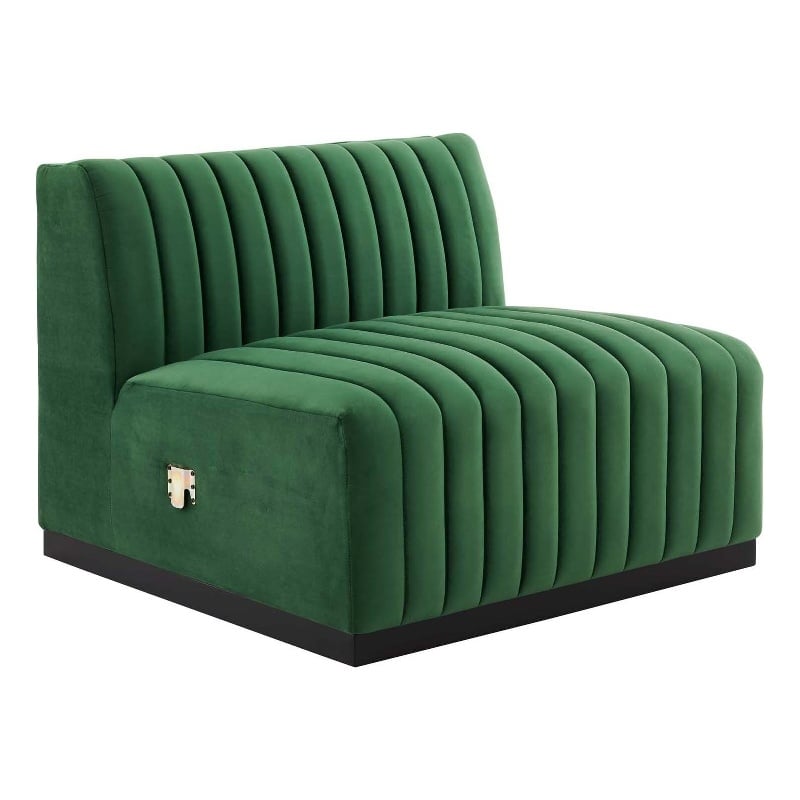 Maklaine Modern Channel Tufted Velvet Armless Chair in Emerald Green
