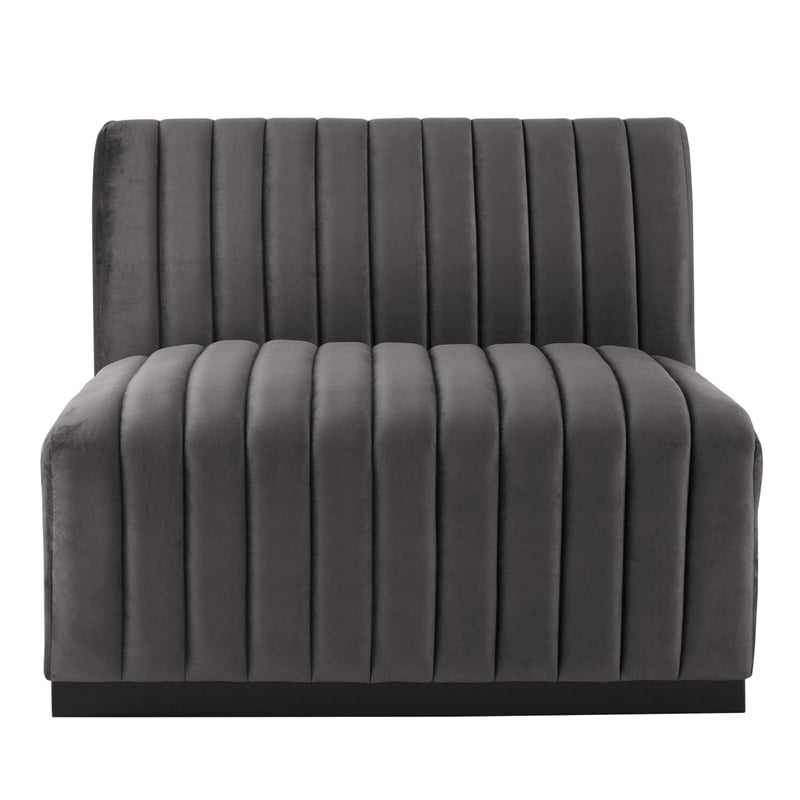 Maklaine Contemporary Channel Tufted Velvet Armless Chair in Gray