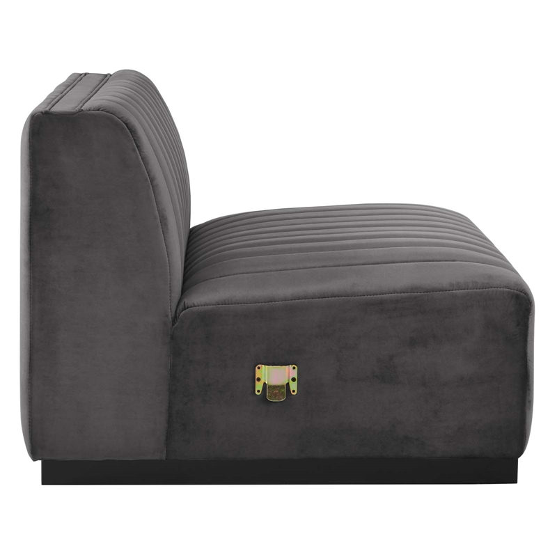 Maklaine Contemporary Channel Tufted Velvet Armless Chair in Gray