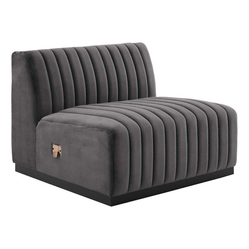 Maklaine Contemporary Channel Tufted Velvet Armless Chair in Gray