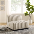 Maklaine Modern Channel Tufted Fabric Armless Chair in Beige/Black