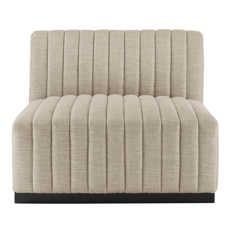 Maklaine Modern Channel Tufted Fabric Armless Chair in Beige/Black