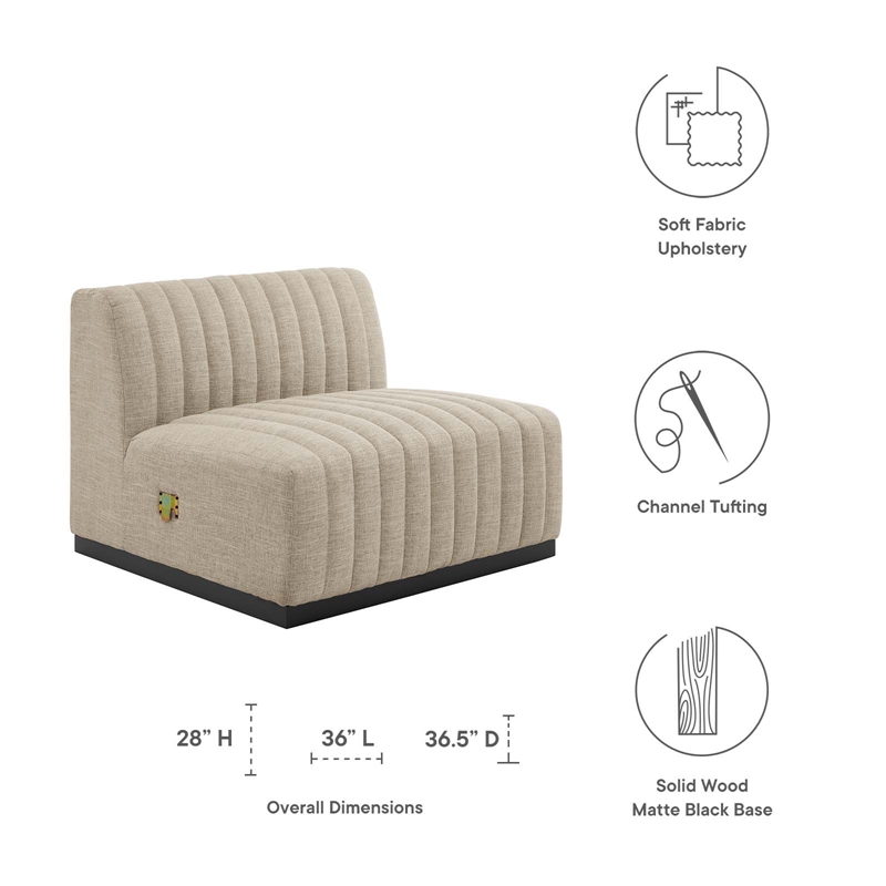 Maklaine Modern Channel Tufted Fabric Armless Chair in Beige/Black
