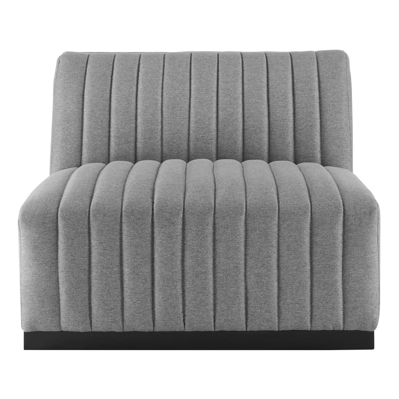 Maklaine Modern Channel Tufted Fabric Armless Chair in Light Gray