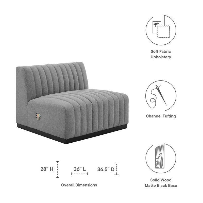 Maklaine Modern Channel Tufted Fabric Armless Chair in Light Gray