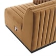 Maklaine Modern Channel Tufted Velvet Left Corner Chair in Cognac Brown