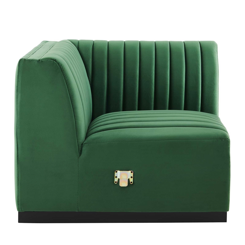 Maklaine Modern Channel Tufted Velvet Left Corner Chair in Emerald Green