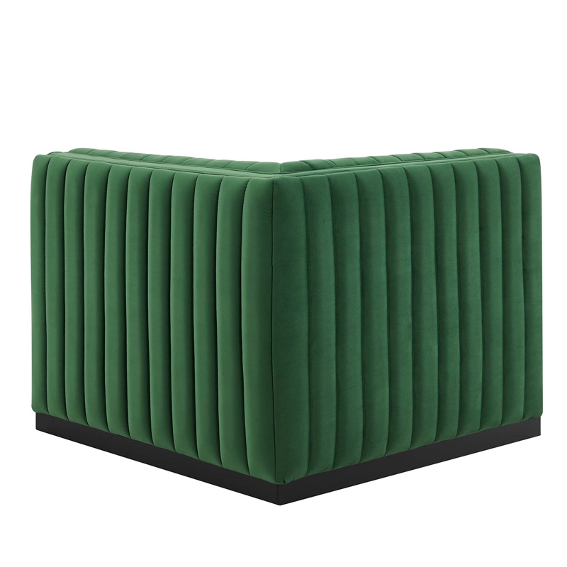 Maklaine Modern Channel Tufted Velvet Left Corner Chair in Emerald Green