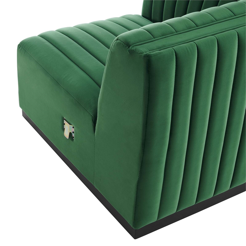 Maklaine Modern Channel Tufted Velvet Left Corner Chair in Emerald Green