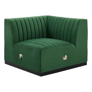 Maklaine Modern Channel Tufted Velvet Left Corner Chair in Emerald Green