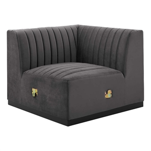 Maklaine Modern Channel Tufted Velvet Left Corner Chair in Gray