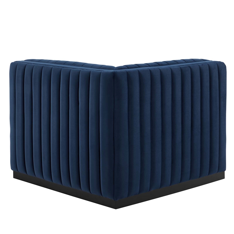 Maklaine Modern Channel Tufted Velvet Left Corner Chair in Midnight Blue