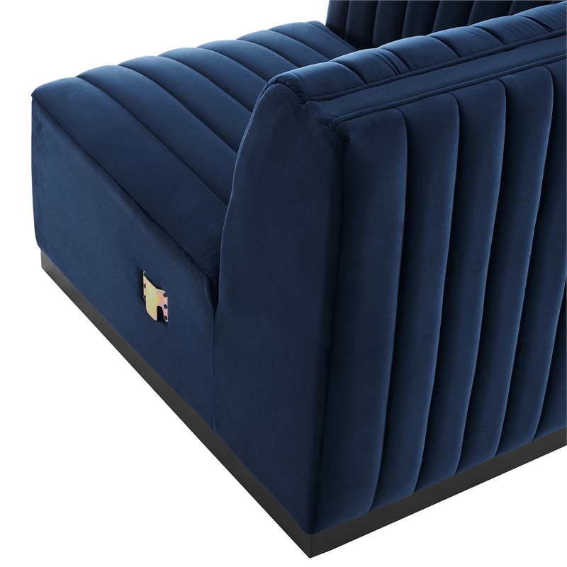 Maklaine Modern Channel Tufted Velvet Left Corner Chair in Midnight Blue