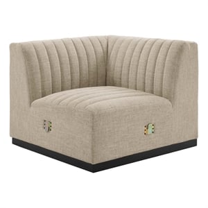 Maklaine Modern Channel Tufted Fabric Left Corner Chair in Beige