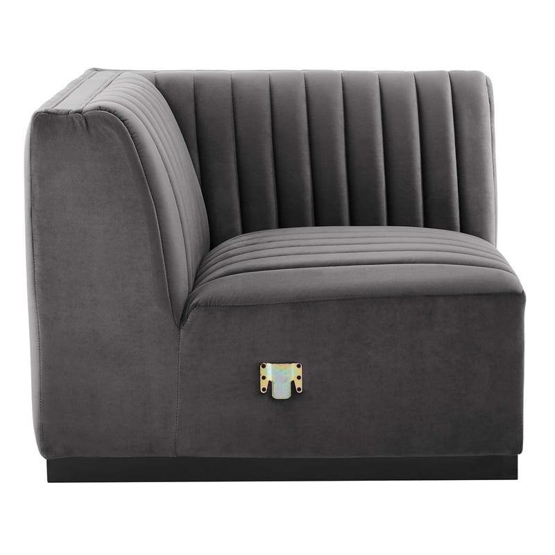 Maklaine Modern Channel Tufted Velvet Right Corner Chair in Gray
