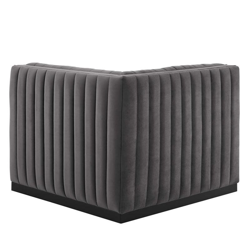 Maklaine Modern Channel Tufted Velvet Right Corner Chair in Gray