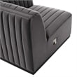 Maklaine Modern Channel Tufted Velvet Right Corner Chair in Gray