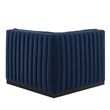 Maklaine Modern Channel Tufted Velvet Right Corner Chair in Midnight Blue