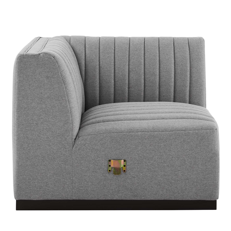 Maklaine Modern Channel Tufted Fabric Right Corner Chair in Gray