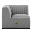 Maklaine Modern Channel Tufted Fabric Right Corner Chair in Gray