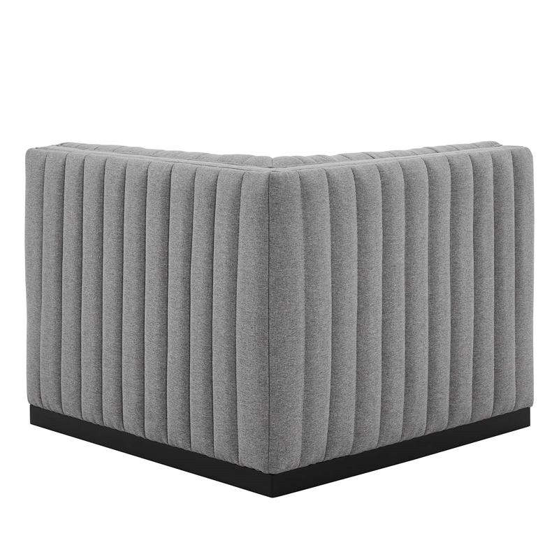 Maklaine Modern Channel Tufted Fabric Right Corner Chair in Gray