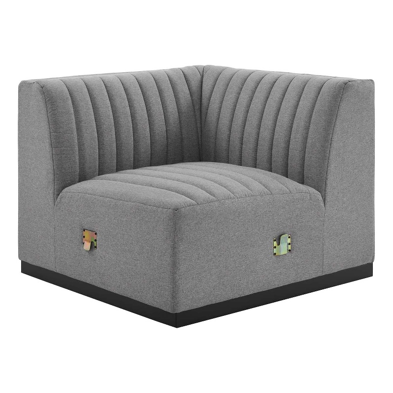 Maklaine Modern Channel Tufted Fabric Right Corner Chair in Gray