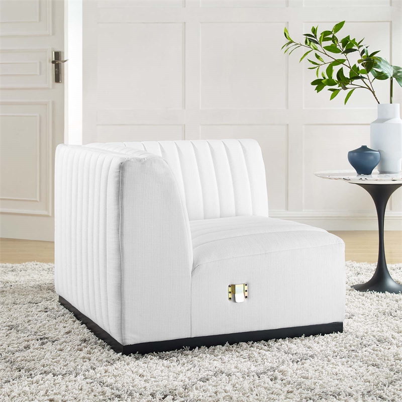 Maklaine Modern Channel Tufted Fabric Right Corner Chair in White