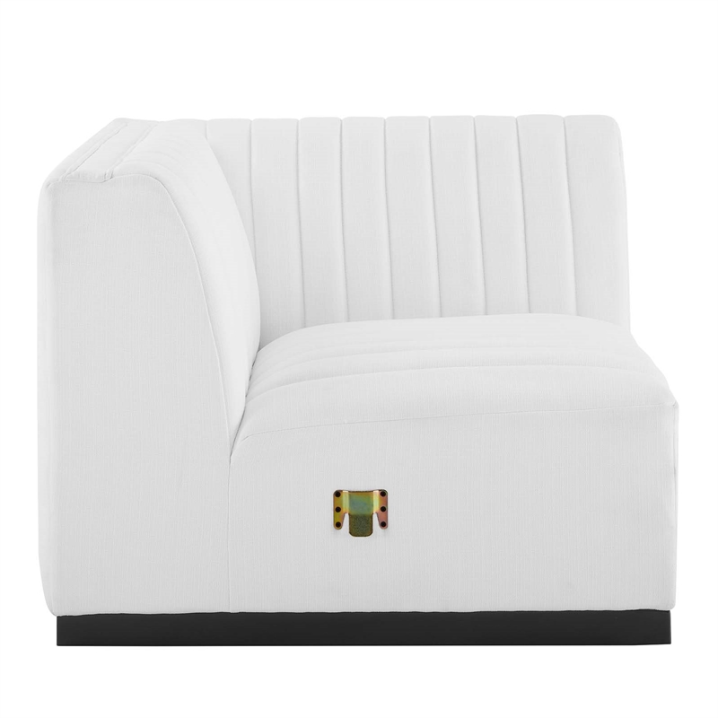 Maklaine Modern Channel Tufted Fabric Right Corner Chair in White