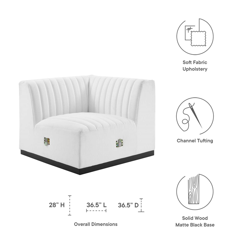 Maklaine Modern Channel Tufted Fabric Right Corner Chair in White