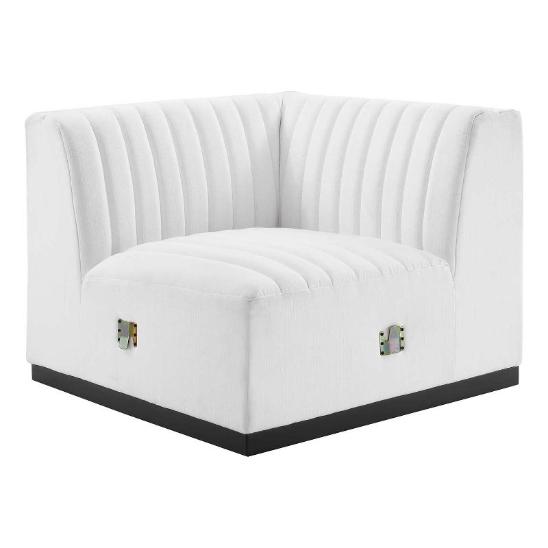 Maklaine Modern Channel Tufted Fabric Right Corner Chair in White