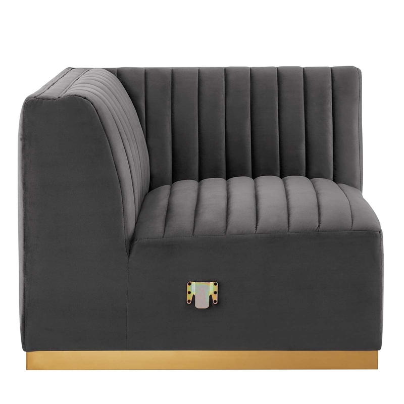 Maklaine Channel Tufted Performance Velvet Left Corner Chair in Gold/Gray