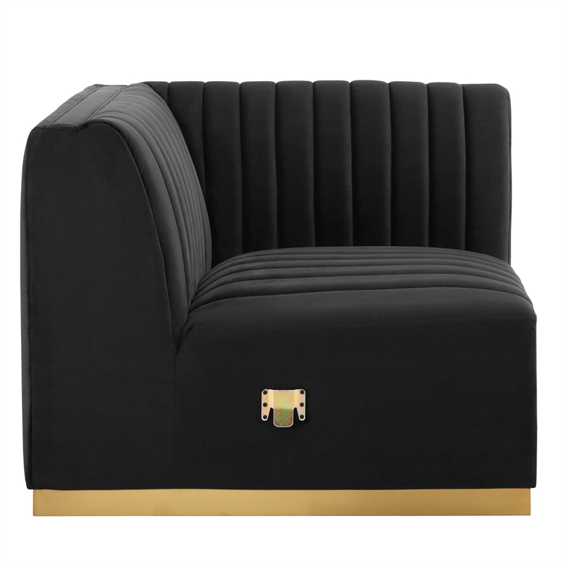 Maklaine Channel Tufted Performance Velvet Right Corner Chair - Gold/Black