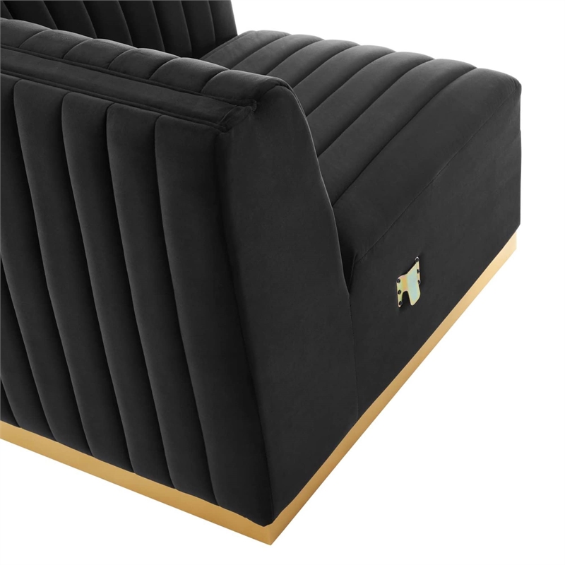 Maklaine Channel Tufted Performance Velvet Right Corner Chair - Gold/Black