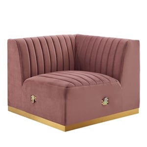 Maklaine Channel Tufted Performance Velvet Right Corner Chair in Gold/Rose