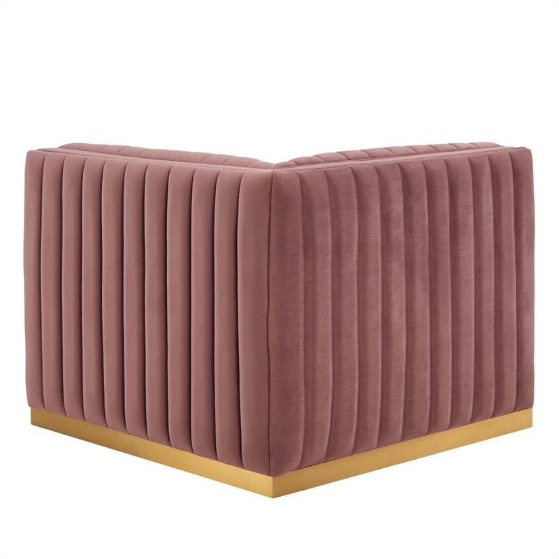 Maklaine Channel Tufted Performance Velvet Right Corner Chair in Gold/Rose