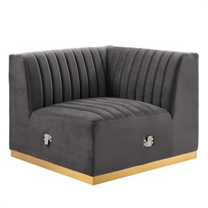 Maklaine Channel Tufted Performance Velvet Right Corner Chair in Gold/Gray