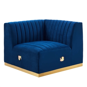 Maklaine Channel Tufted Performance Velvet Right Corner Chair in Gold/Navy