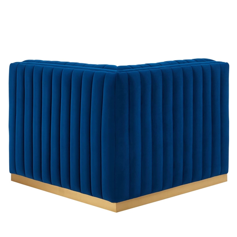 Maklaine Channel Tufted Performance Velvet Right Corner Chair in Gold/Navy