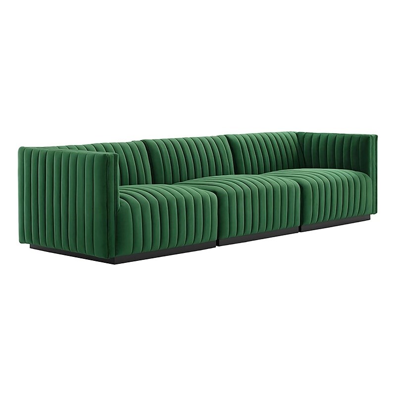 Maklaine Channel Tufted Performance Velvet Sofa in Black/Emerald