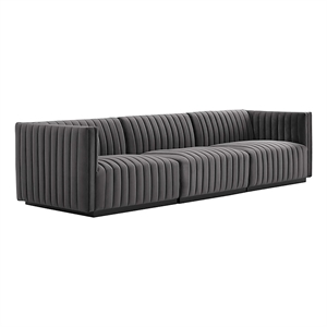 Maklaine Channel Tufted Performance Velvet Sofa in Black/Gray